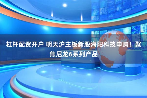 杠杆配资开户 明天沪主板新股海阳科技申购！聚焦尼龙6系列产品